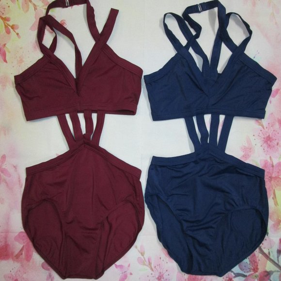 Strappy Cage Leotard New by Weissman LA Navy Blue Womens Large Dance Costume - Picture 6 of 7